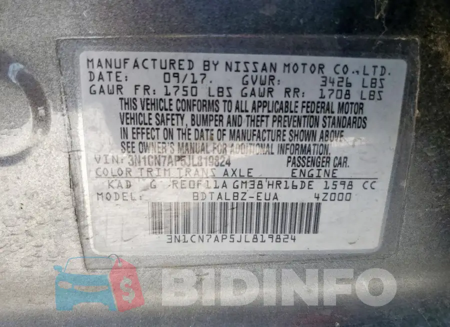 3N1CN7AP5JL819824 Photo# 12