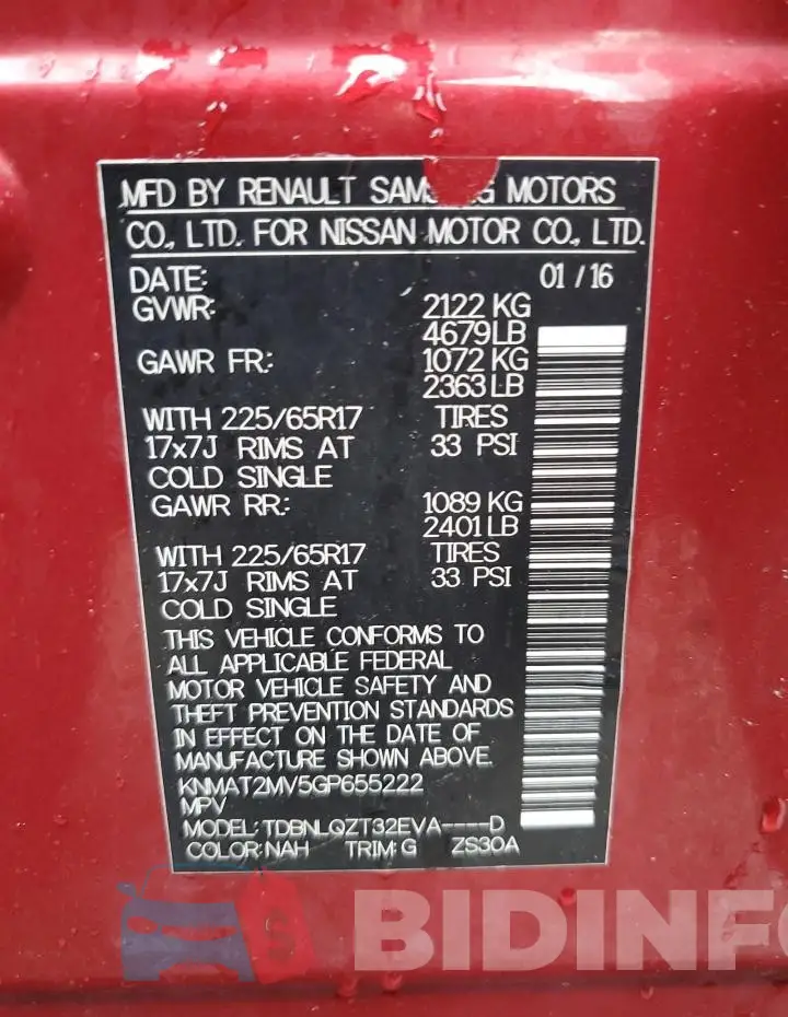 KNMAT2MV5GP655222 Photo# 13