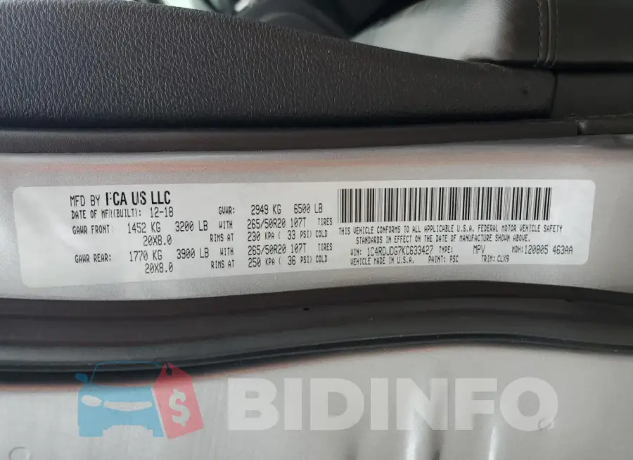1C4RDJDG7KC633427 Photo# 14