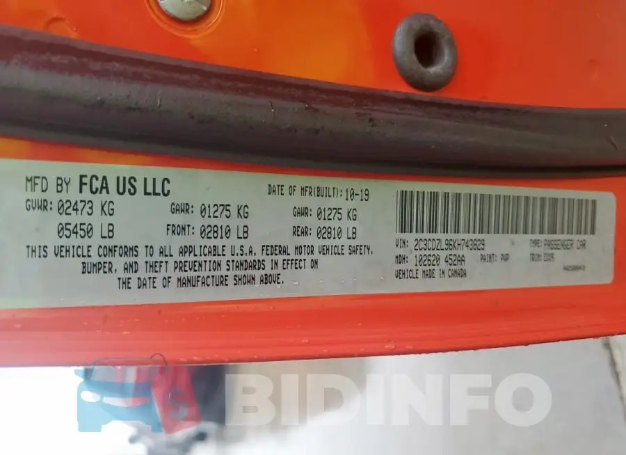 2C3CDZL96KH743829 Photo# 13
