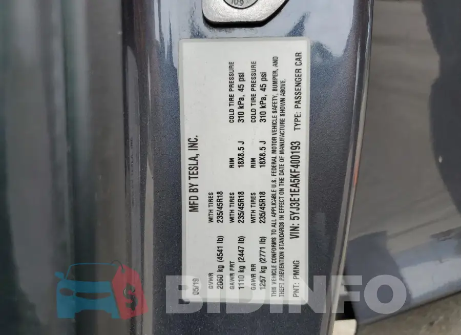 5YJ3E1EA5KF400193 Photo# 13