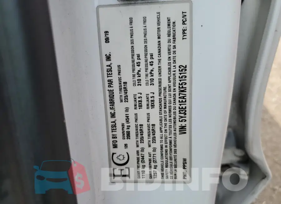 5YJ3E1EA7KF515152 Photo# 12