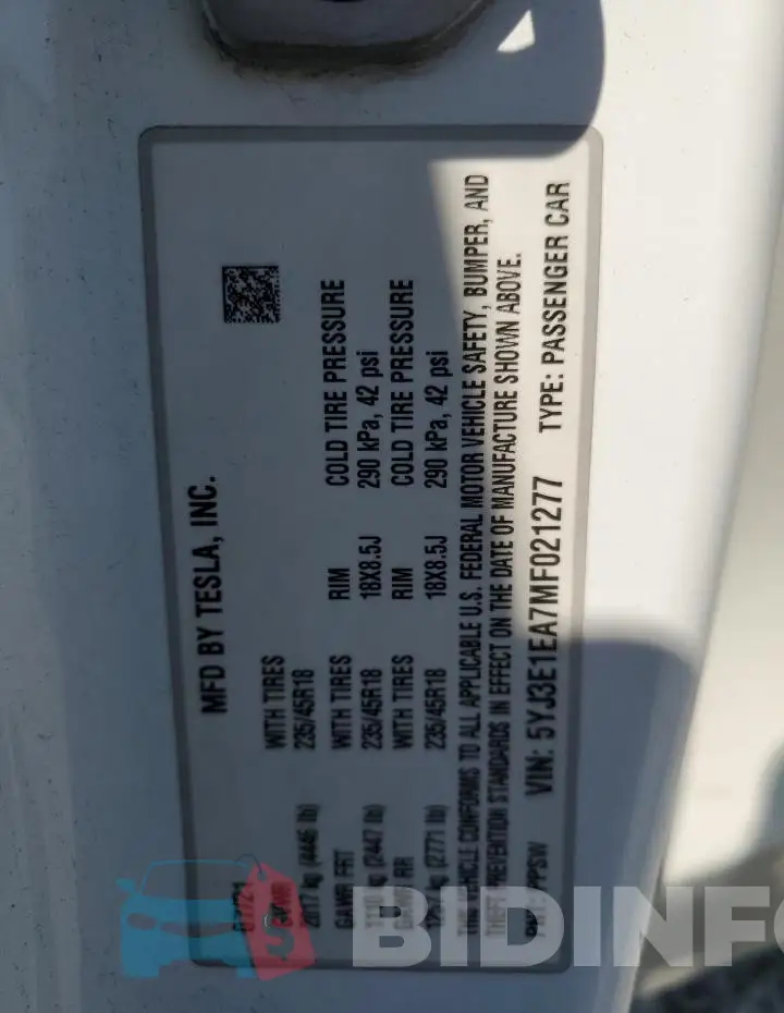 5YJ3E1EA7MF021277 Photo# 13