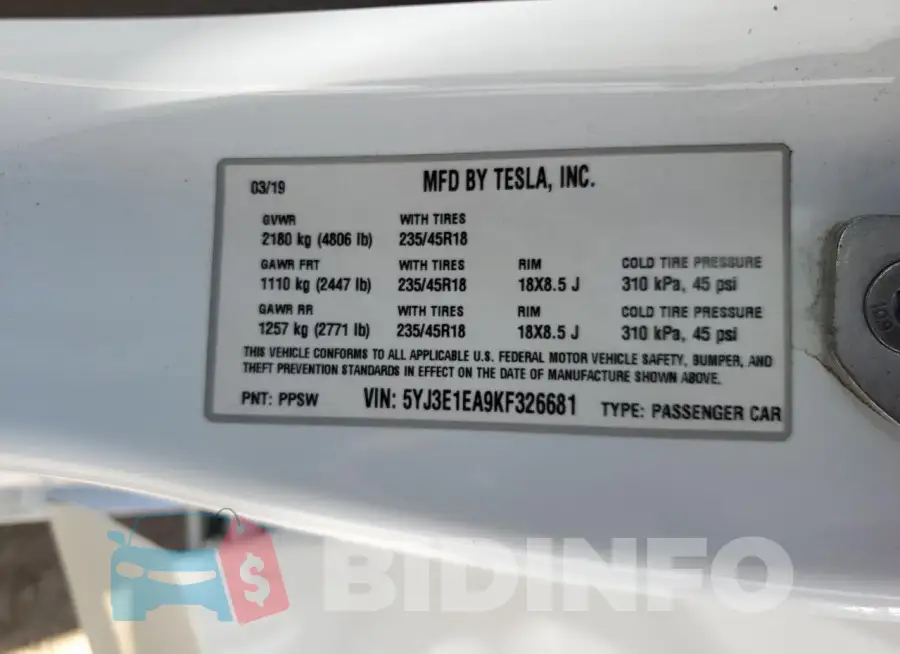 5YJ3E1EA9KF326681 Photo# 12