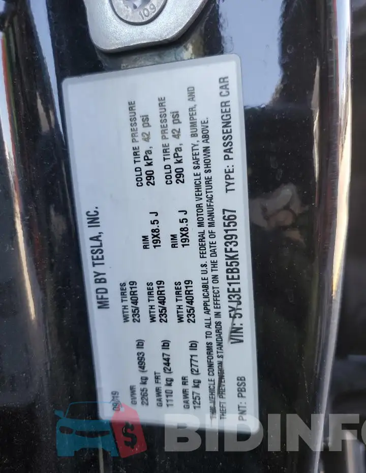 5YJ3E1EB5KF391567 Photo# 12