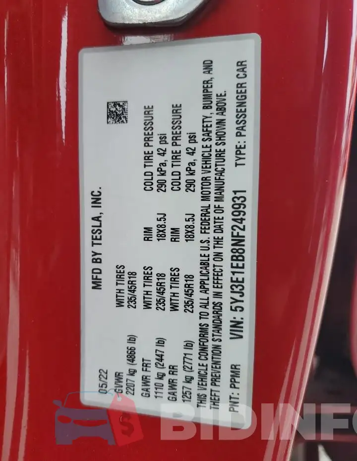 5YJ3E1EB8NF249931 Photo# 13