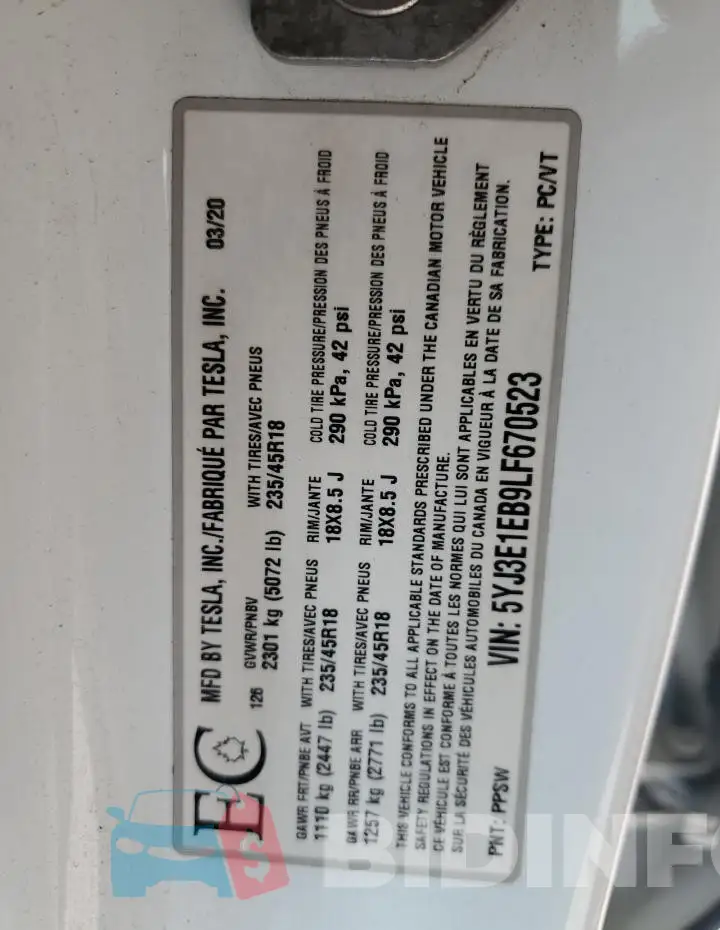 5YJ3E1EB9LF670523 Photo# 12