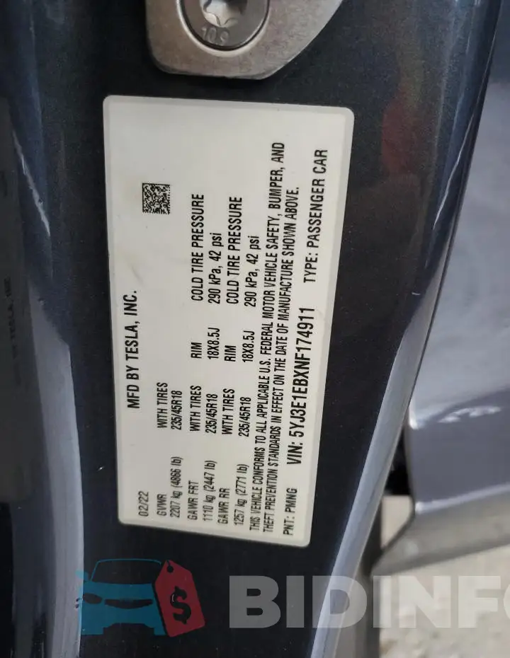 5YJ3E1EBXNF174911 Photo# 13