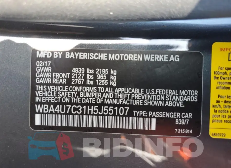 WBA4U7C31H5J55107 Photo# 12