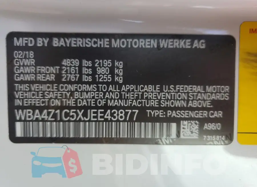 WBA4Z1C5XJEE43877 Photo# 12