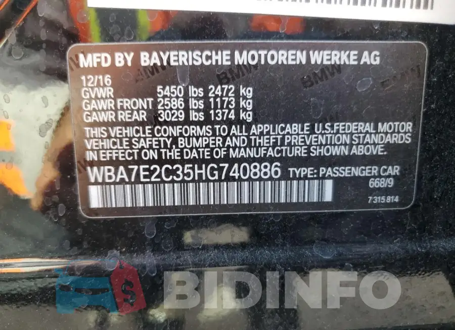 WBA7E2C35HG740886 Photo# 12