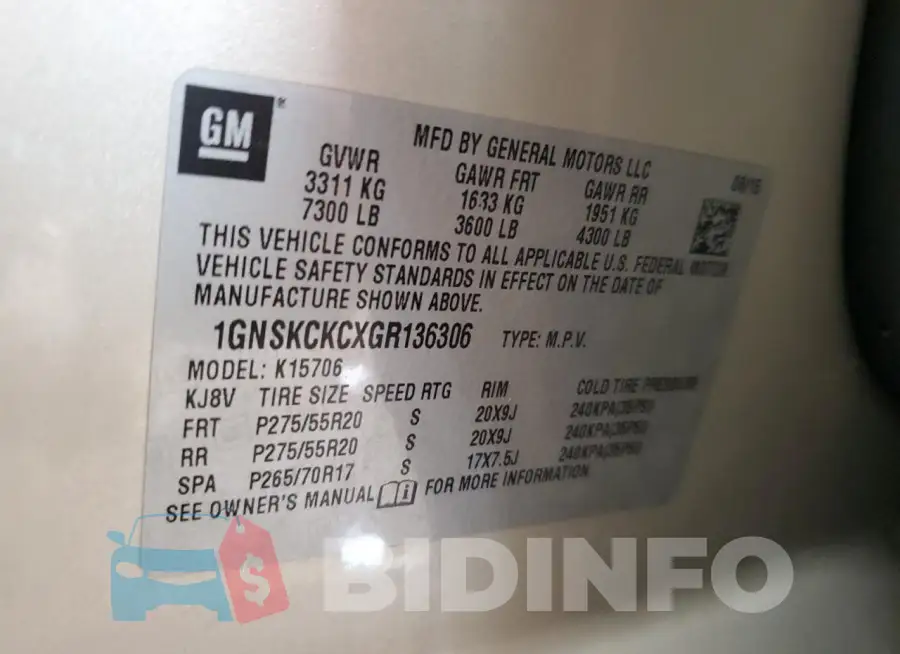 1GNSKCKCXGR136306 Photo# 13