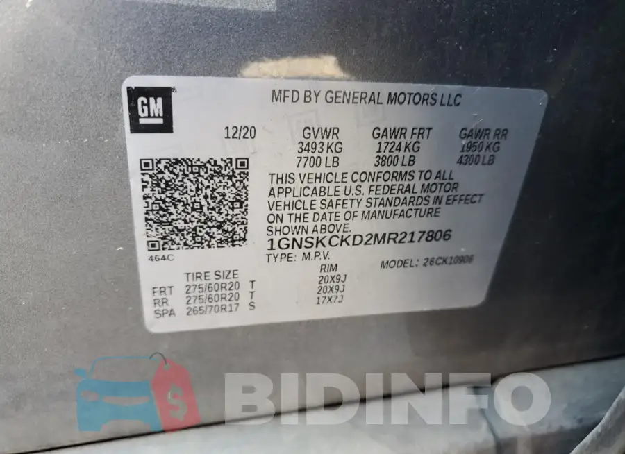 1GNSKCKD2MR217806 Photo# 13