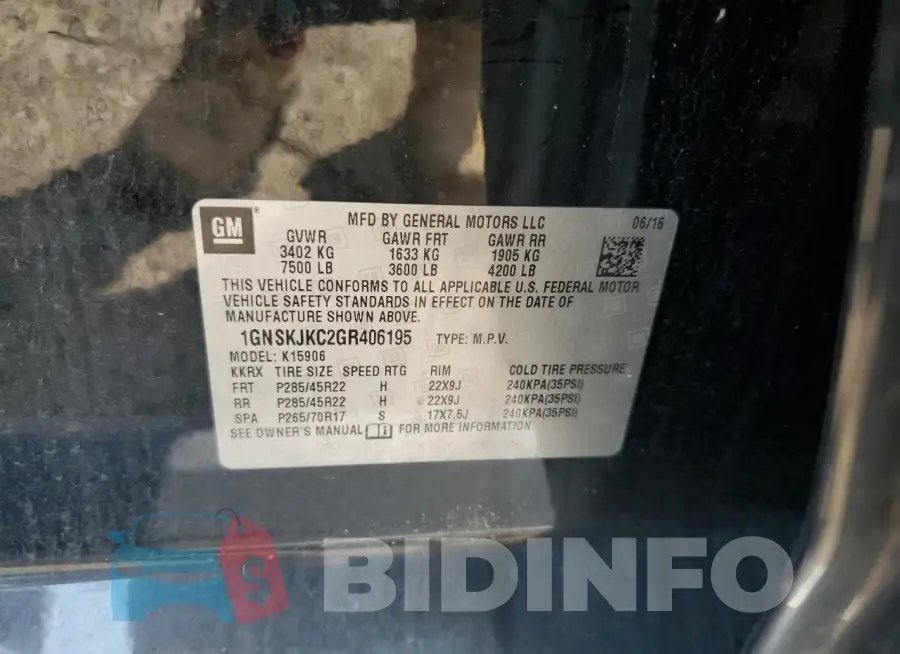 1GNSKJKC2GR406195 Photo# 13