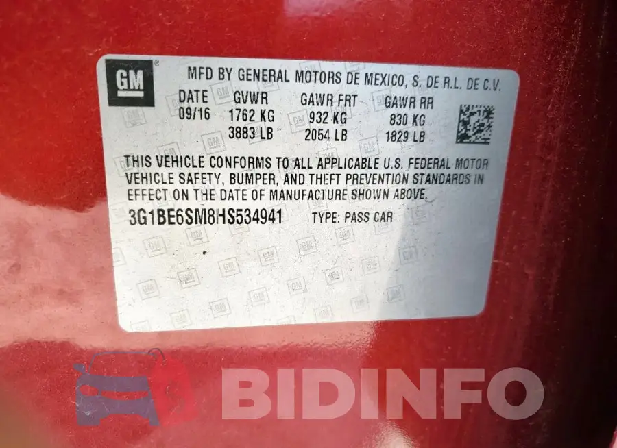 3G1BE6SM8HS534941 Photo# 12