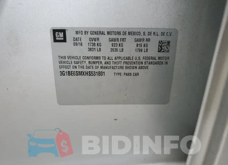 3G1BE6SMXHS531801 Photo# 12