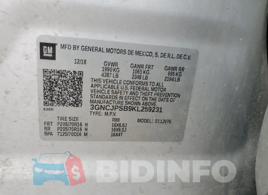 3GNCJPSB9KL259231 Photo# 12