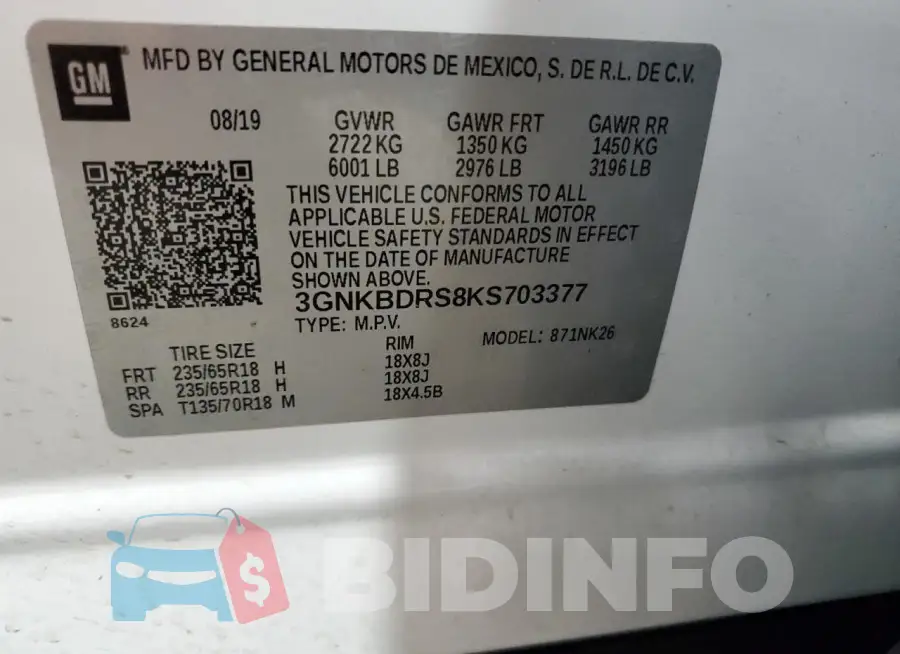 3GNKBDRS8KS703377 Photo# 12