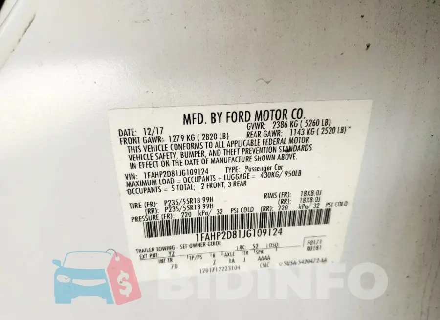 1FAHP2D81JG109124 Photo# 12