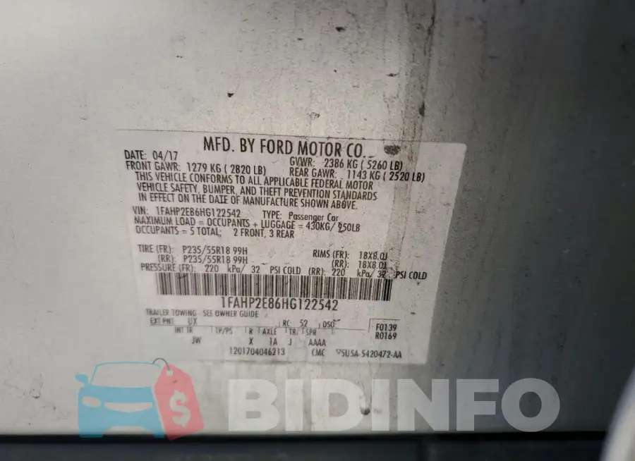 1FAHP2E86HG122542 Photo# 12