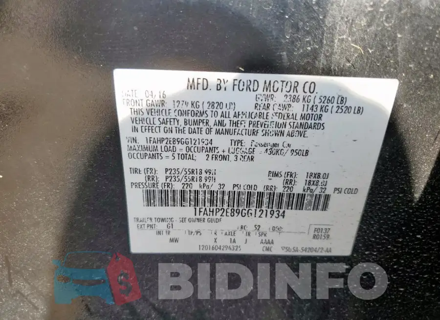 1FAHP2E89GG121934 Photo# 12