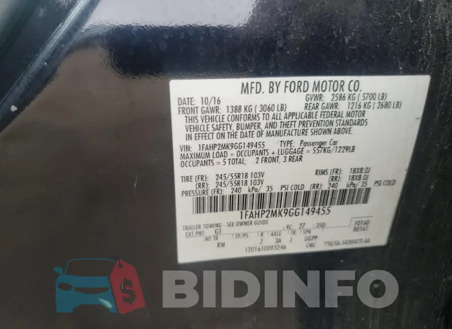 1FAHP2MK9GG149455 Photo# 12