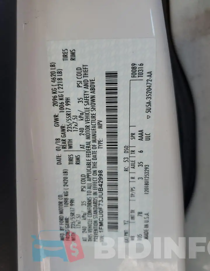 1FMCU0F73JUB42998 Photo# 13