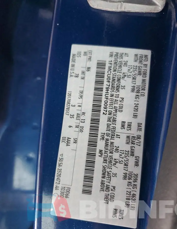 1FMCU0F79HUF00972 Photo# 13