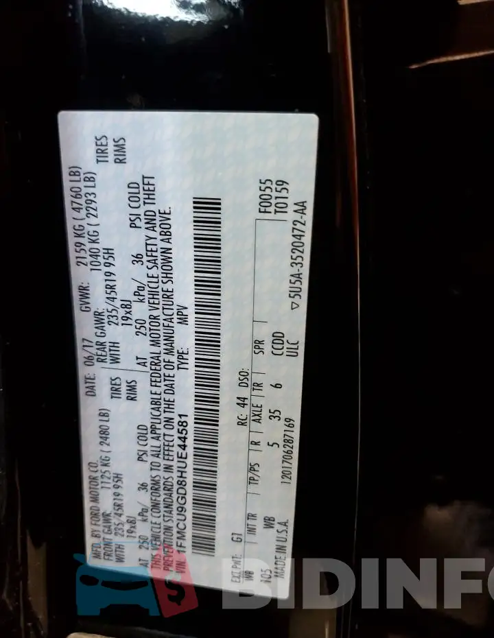 1FMCU9GD8HUE44581 Photo# 13
