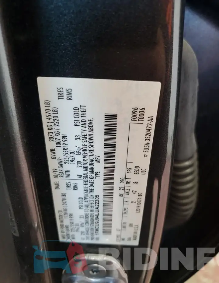 1FMCU9J94LUA22305 Photo# 13