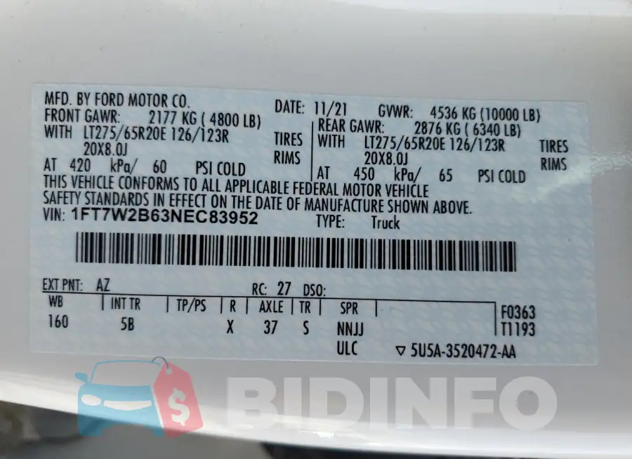1FT7W2B63NEC83952 Photo# 12