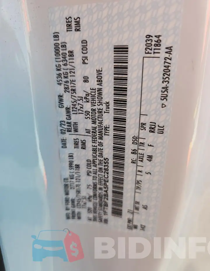 1FTBF2BA5PEC28355 Photo# 12