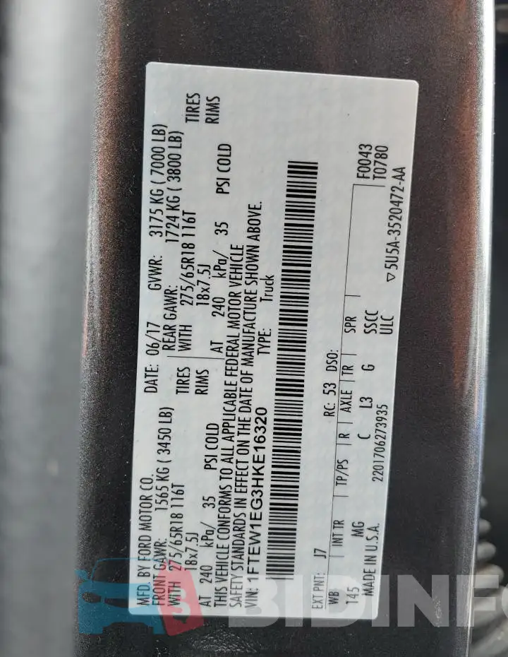 1FTEW1EG3HKE16320 Photo# 12