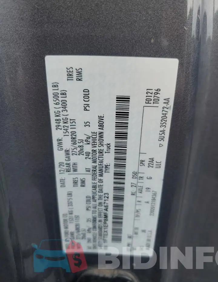 1FTEX1EP8MFA67123 Photo# 12