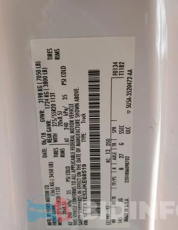 1FTFX1E53JKE68519 Photo# 12