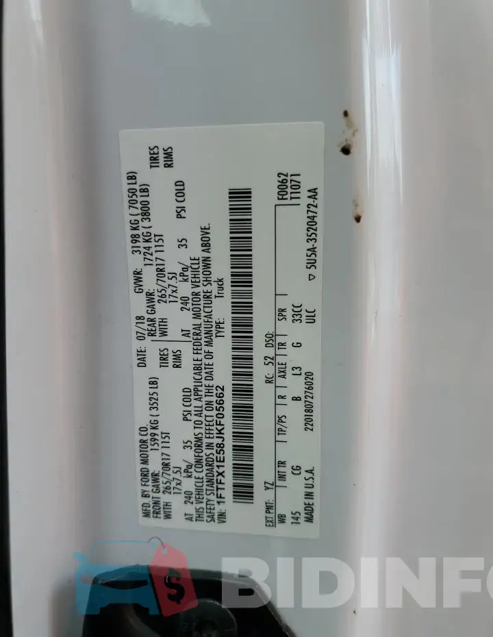 1FTFX1E58JKF05662 Photo# 12