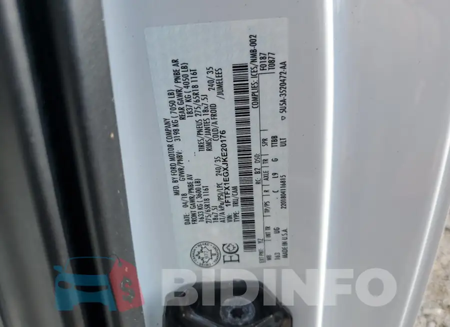 1FTFX1EGXJKE20176 Photo# 12