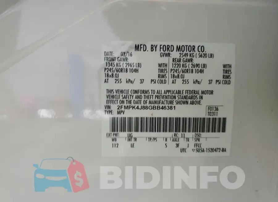 2FMPK4J88GBB46381 Photo# 13