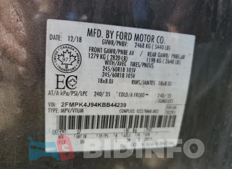 2FMPK4J94KBB44239 Photo# 13