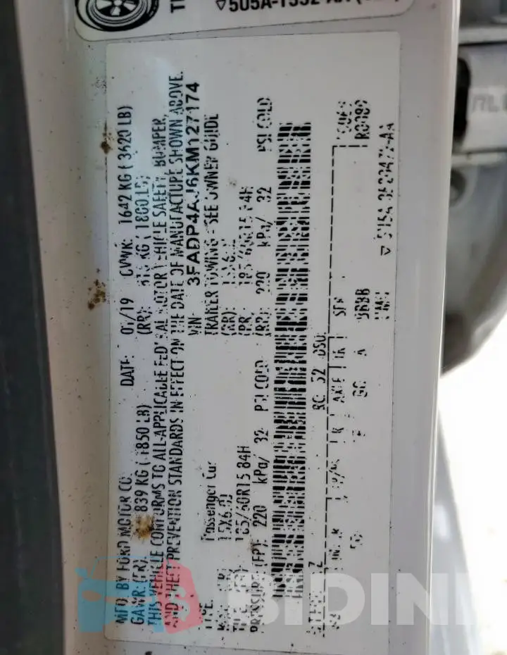 3FADP4AJ6KM127174 Photo# 12