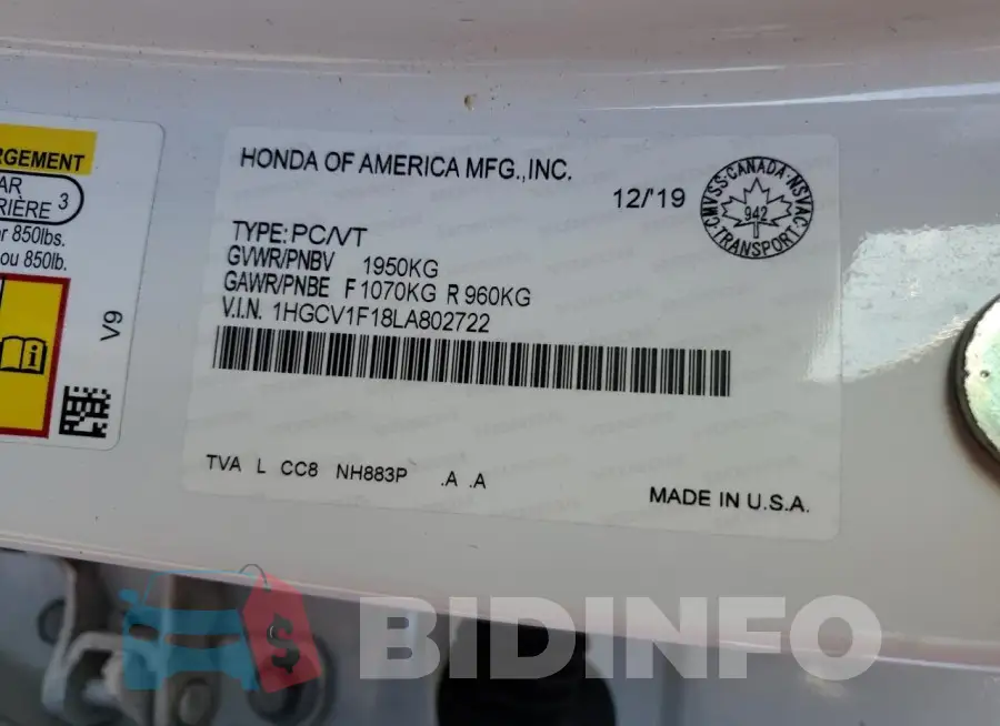 1HGCV1F18LA802722 Photo# 12