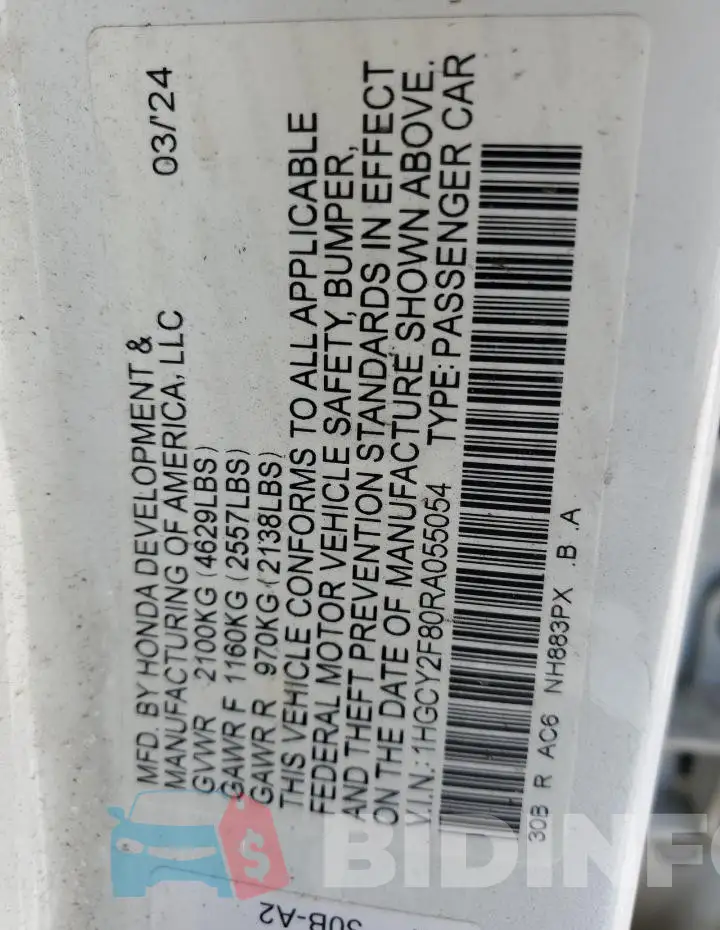 1HGCY2F80RA055054 Photo# 12