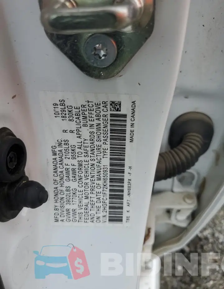 2HGFC1F72KH650931 Photo# 12