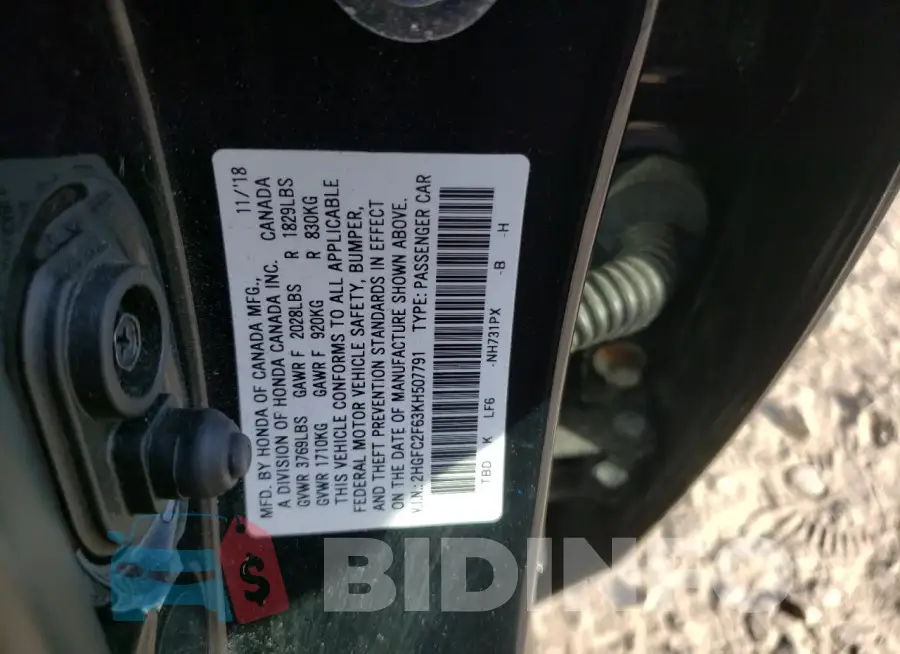 2HGFC2F63KH507791 Photo# 12