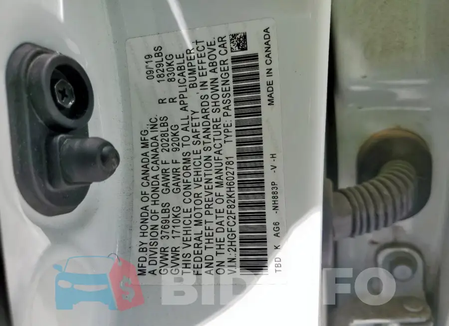 2HGFC2F82KH602781 Photo# 13