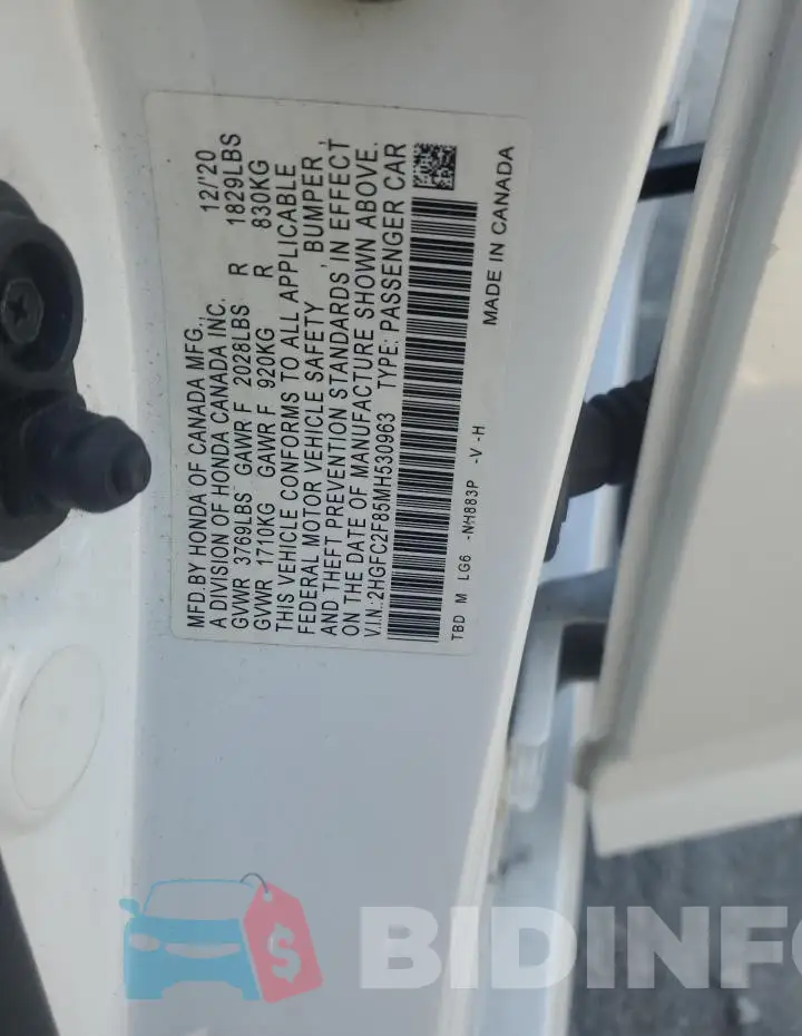 2HGFC2F85MH530963 Photo# 12