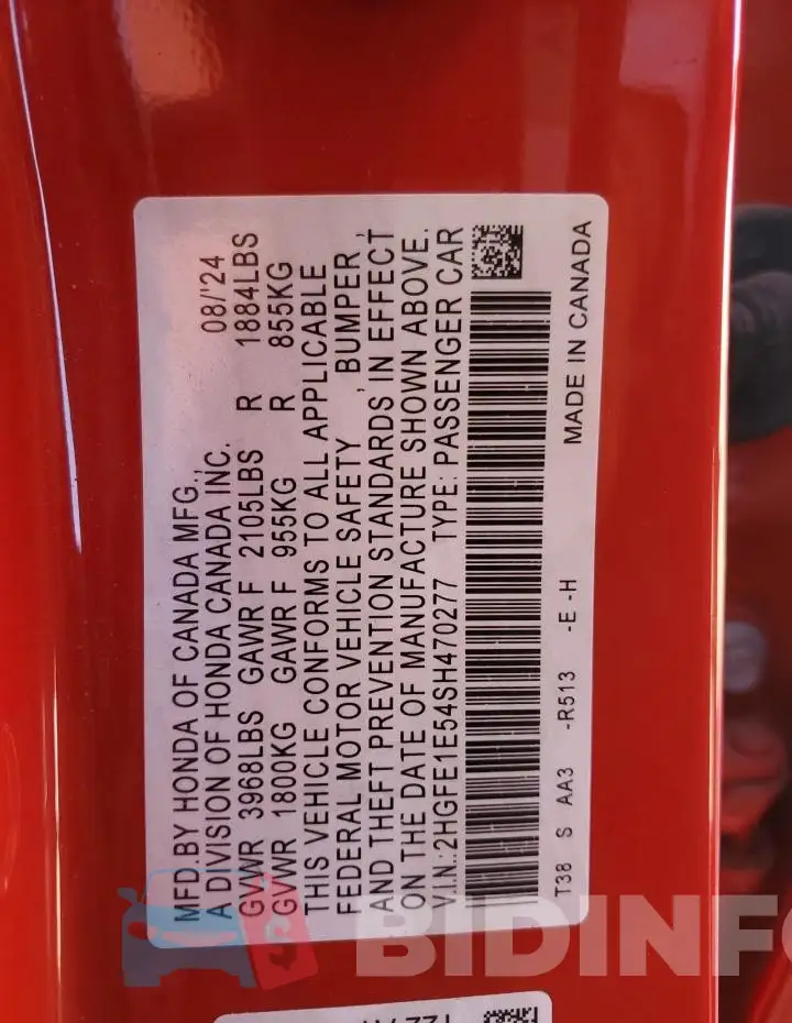 2HGFE1E54SH470277 Photo# 12
