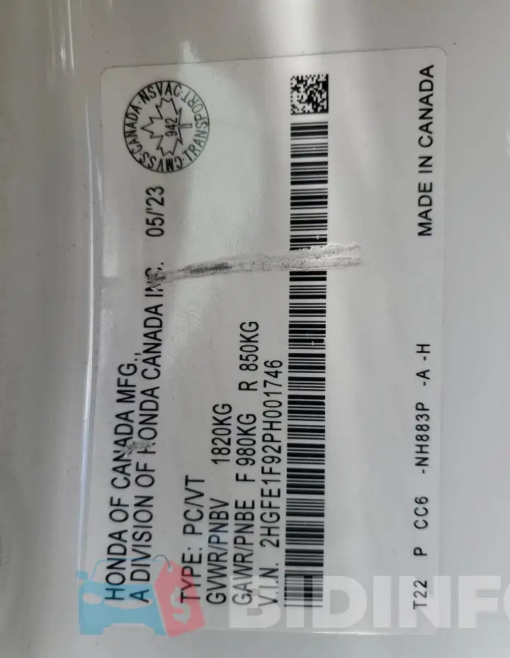 2HGFE1F92PH001746 Photo# 12