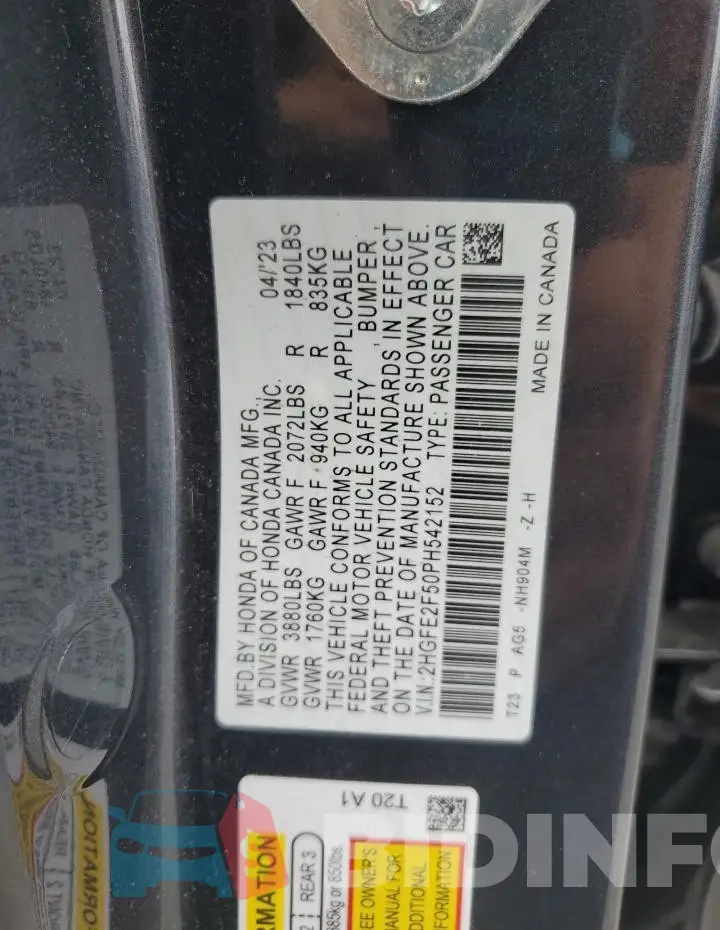 2HGFE2F50PH542152 Photo# 12