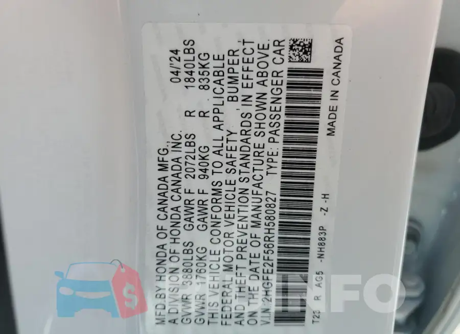 2HGFE2F56RH580827 Photo# 12